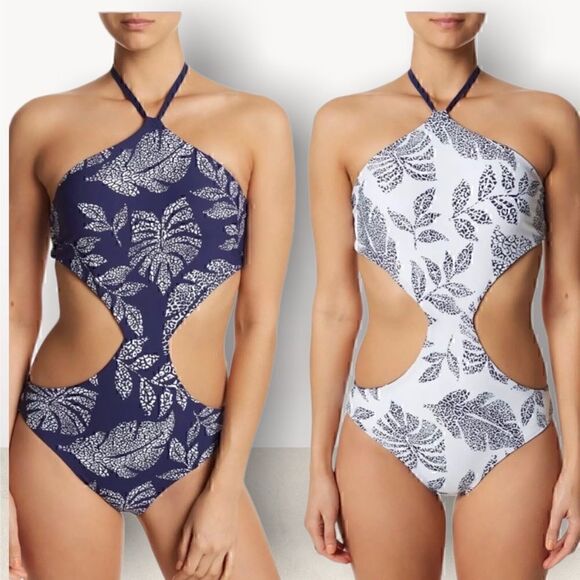 Red Carter Blue Jungle Reversible Twist Cut Out Swimsuit - Picture 1 of 6